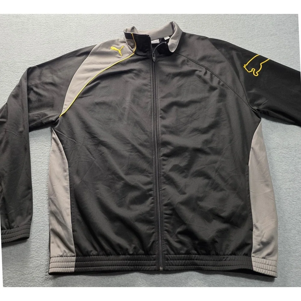 Puma Mens XL Track Jacket Black Grey Yellow Colorblock Full Zip Athletic Coat